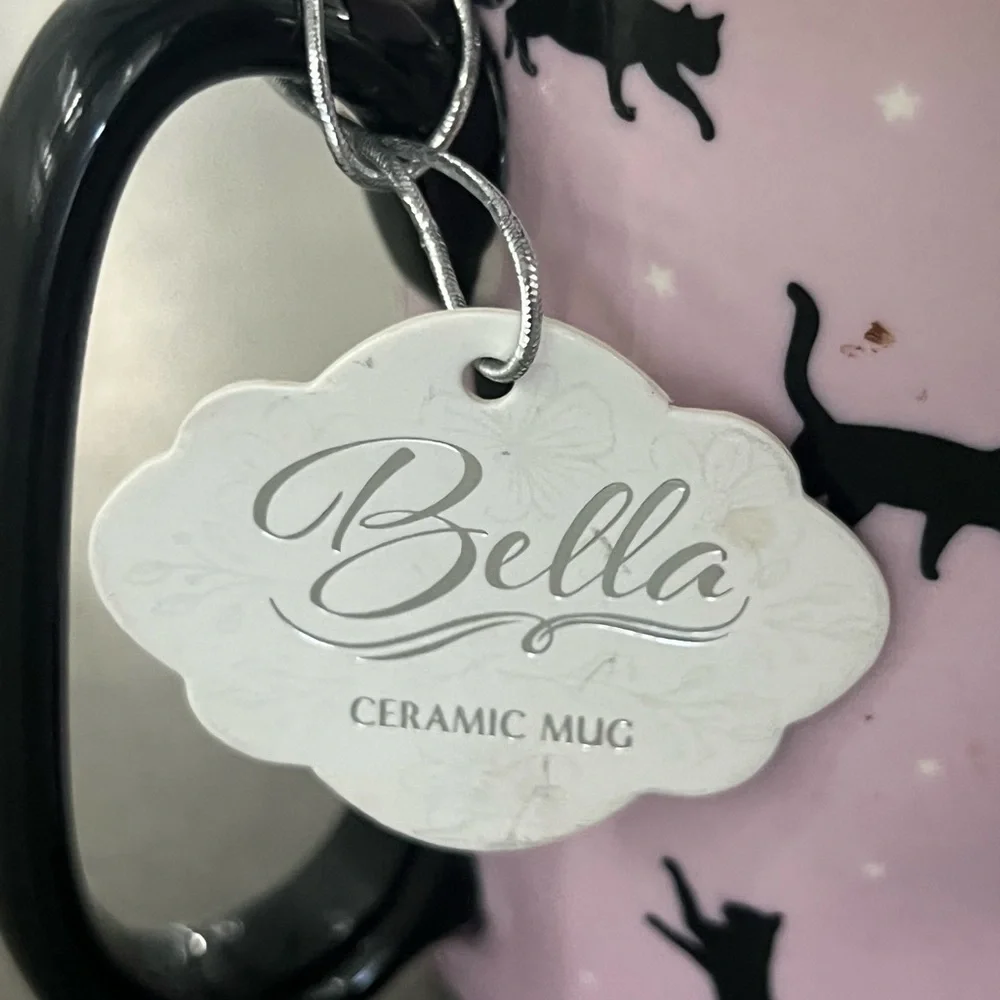 Strawberry Street “Bella” Pink Cat mug with Black Cats